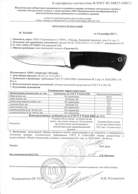 Нож нескладной «Витязь» B805-08K (Гремлин-2)