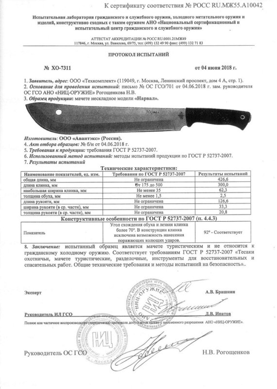 Мачете «Витязь» B808-68YK (Нарвал)