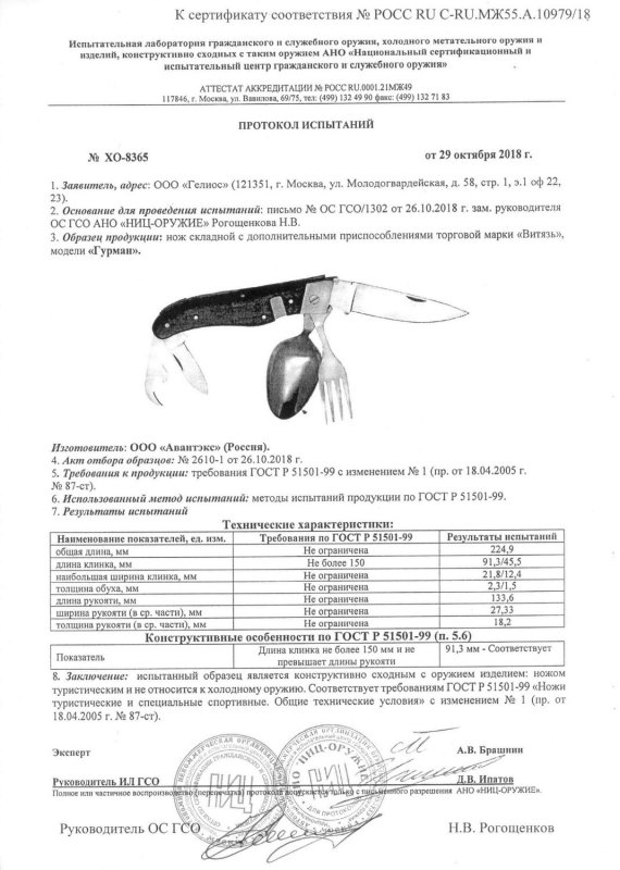 Нож складной с дополнительными приспособлениями «Витязь» Гурман
