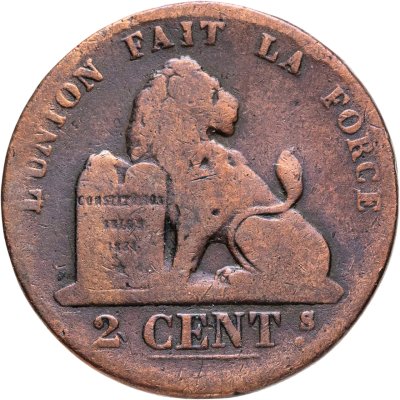 купить Бельгия 2 сантима (centimes) 1870 Надпись на французском - 'DES BELGES'