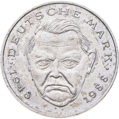 купить Германия 2 марки 1990 "Людвиг Эрхард, 40 лет Федеративной Республике (1948-1988)", знак монетного двора: "F" - Штутгарт