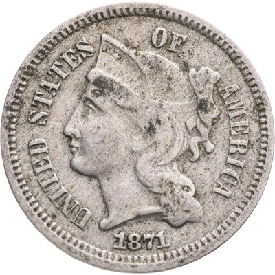 купить США 3 цента (cents) 1871 "Three Cent Nickel"