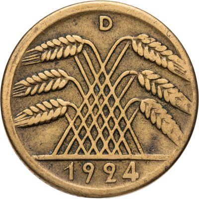 купить Германия 10 рентных пфеннигов (rentenpfennig) 1924 D знак монетного двора "D" — Мюнхен