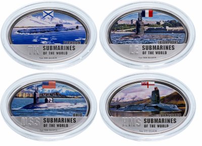 купить Фиджи набор из 4-х монет 2 доллара 2010 "Подводные лодки мира" в подарочном футляре, с сертификатом