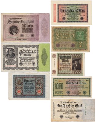 купить Набор Германия 50, 100, 500, 1000, 5000, 20000, 50000 и 100000 марок 1919-1923 (8 бон)