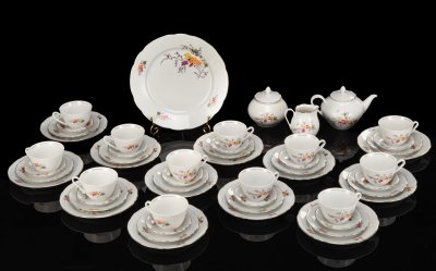 купить Сервиз чайный "Осень" на 12 персон (52 предмета), фарфор, деколь, золочение, Colditz (Кольдиц), ГДР, 1960-1990 гг.