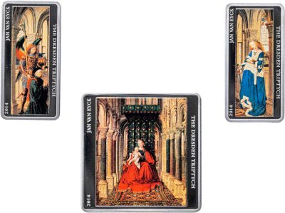 купить Токелау 1 и 2 доллара 2014 набор из 3 монет "Ян ван Эйк - Дрезденский Триптих" в футляре, с сертификатом