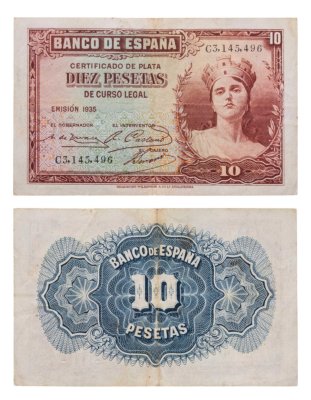 купить Испания 10 песет 1935 (Pick 86a)