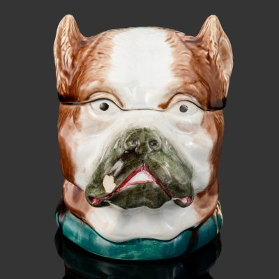 купить Табачница "Собака (Бульдог)", по модели фабрики М.С. Кузнецова, фаянс, роспись, Россия, 1900-1930 гг.