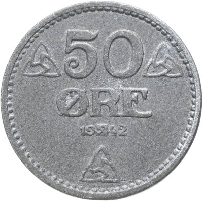 купить Норвегия 50 эре (ore) 1942 Форма: Круг без отверстия