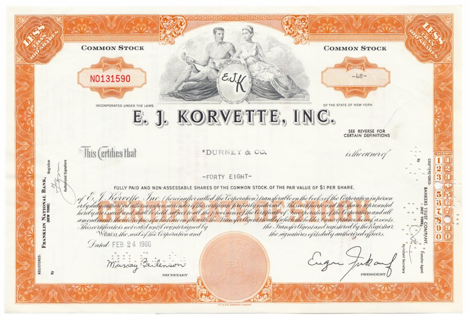 купить Акция США " E.J.Korvette. Inc." 1965- 1967 гг.