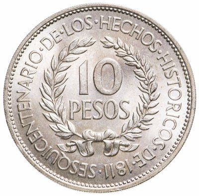 купить Уругвай 10 песо 1961 "150 лет Революции против Испании"