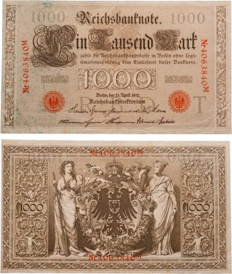 купить Германия 1000 марок 1910 красная печать