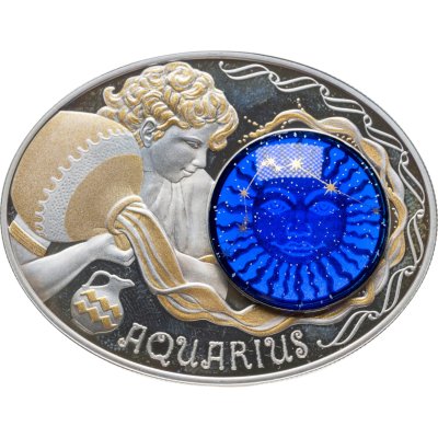 купить Македония 10 денаров (денари) 2015 Proof "Знаки зодиака - Водолей" c вставкой из стекла