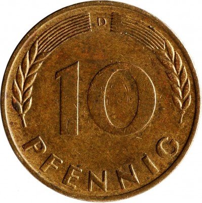 купить Западная Германия (ФРГ) 10 пфеннигов 1950 D