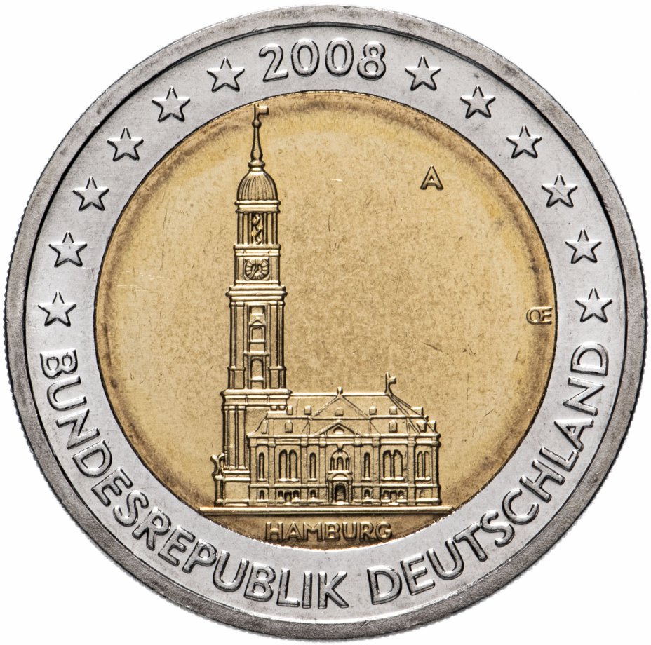 купить Германия 2 евро 2008 Гамбург двор A