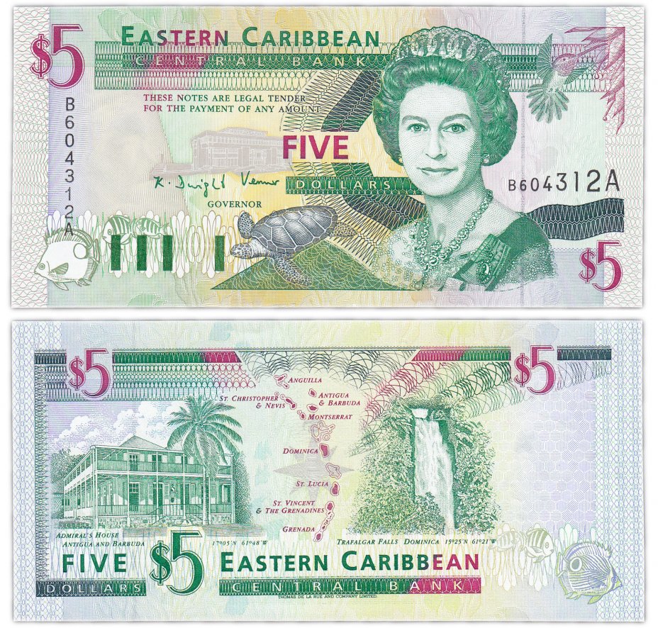 купить Восточные Карибы 5 долларов 1994 (Pick 31a) Antigua