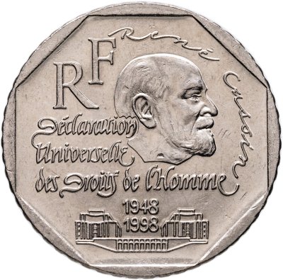 купить Франция 2 франка (francs) 1998 "50 лет Декларации Прав Человека"
