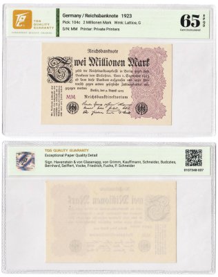 купить Германия 2000000 марок 1923 в слабе TQG MS 65