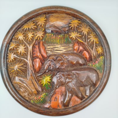 купить Панно настенное "Слоны", дерево, резьба, крашение, Азия, 1980-1990 гг.