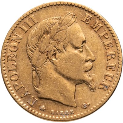 купить Франция 10 франков (francs) 1864 года, знак монетного двора: "А" - Париж, с портретом Императора Наполеона III