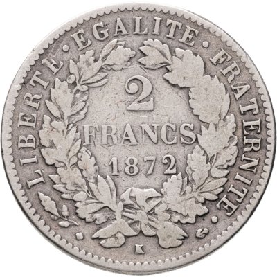 купить Франция 2 франка (francs) 1872 LIBERTE·EGALITE·FRATERNITE Знак монетного двора: "K" - Бордо