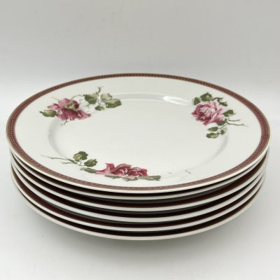 купить Набор из шести обеденных тарелок с декором в виде роз, фарфор, деколь, золочение, Wloclawek (Влоцлавская фаянсовая фабрика), Польша, 1960-1990 гг.