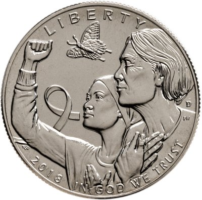 купить США 50 центов (1/2 доллара, half dollar) 2018 D осведомленность о раке молочной железы знак монетного двора: "D" - Денвер, с сертификатом