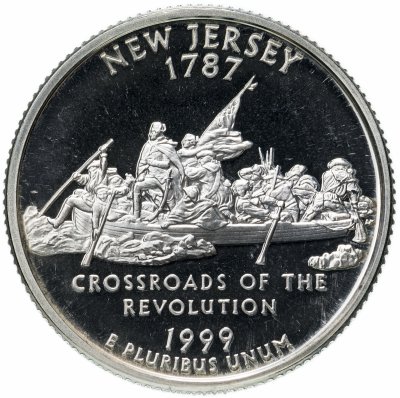 купить США 25 центов (квотер, 1/4 доллара, quarter dollar) 1999 S Нью-Джерси (New Jersey), знак монетного двора "S" - Сан-Франциско