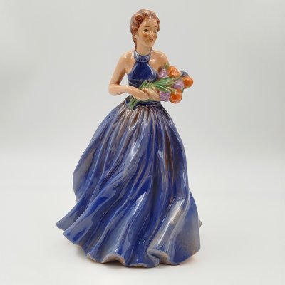 купить Статуэтка "Девушка в синем платье с букетом цвете", керамика, роспись, Европа, 2000-2010 гг.