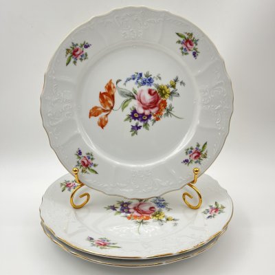 купить Набор из 3-х обеденных тарелок "Мейсенский букет", фарфор, деколь, золочение, Bernadotte, Чехия, 1991-2000 гг.