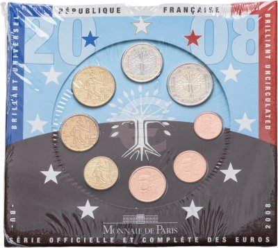 купить Франция 2008 официальный годовой набор евро из 8-ми монет