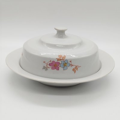 купить Масленка, украшенная цветочным декором, фарфор, деколь, золочение, Thun (Тун), Чехословакия, 1960-1980 гг.