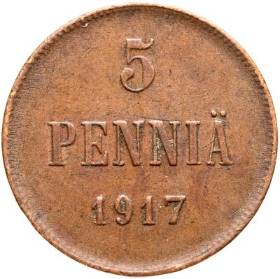 купить 5 пенни (pennia) 1917 с гербовым орлом, Российская Финляндия