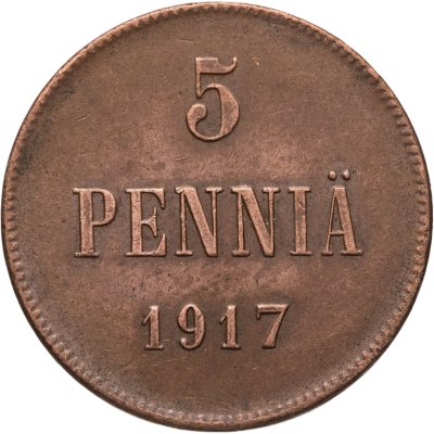 купить 5 пенни (pennia) 1917 с гербовым орлом, Российская Финляндия