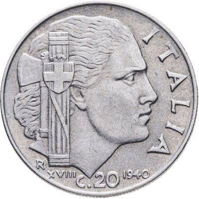 купить Италия 20 чентезимо (centesimi) 1940 Не магнетик, ребристый гурт