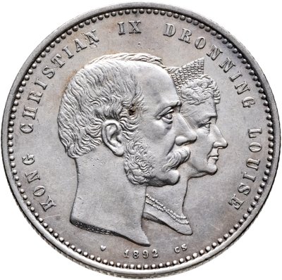 купить Дания 2 кроны 1892 "50-летие свадьбы Кристиана IX и королевы Луизы"