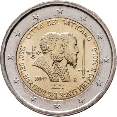 купить Ватикан 2 евро 2017 1950 лет мученической смерти Святого Петра и Святого Павла