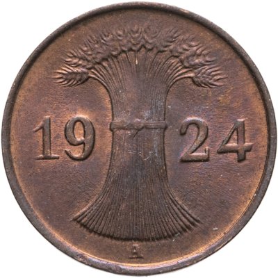 купить Германия 1 пфенниг (рентенпфенниг, rentenpfennig) 1924, знак монетного двора "A" — Берлин