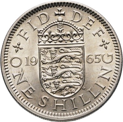 купить Великобритания 1 шиллинг (shilling) 1965 "Английский герб - 3 льва внутри коронованного щита"