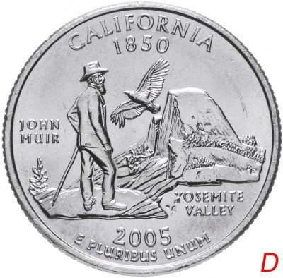 Купить США 1/4 доллара (квотер, 25 центов) 2005 D "Штат Калифорния"