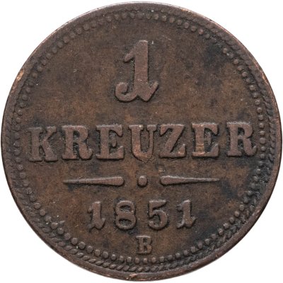 купить Австрия 1 крейцер (kreuzer) 1851, знак монетного двора "B" - Кремница