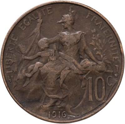 купить Франция 10 сантимов (centimes) 1916, знак монетного двора: "★" - Мадрид
