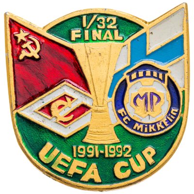 купить Значок Спартак ( Москва ) - Миккели ( Финляндия ) Кубок УЕФА 1/32 финала 1991 - 1992 (Разновидность случайная )