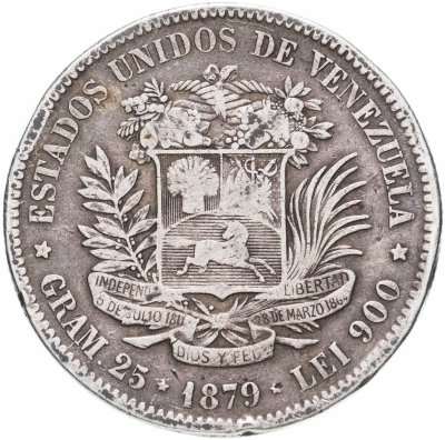 Купить Венесуэла 5 боливаров (bolivares) 1879