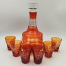 Купить Набор для вина рубинного оттенка на 6 персон (штоф и шесть стопок), хрусталь, алмазная грань, СССР, 1960-1980 гг.