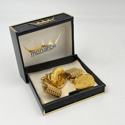 купить Запонки винтажные круглой формы в оригинальной коробке, металл, золочение, пластик, Monarch (Монарх), Великобритания, 1970-1990 гг.