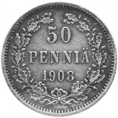 Купить 50 пенни 1908 L, монета для Финляндии