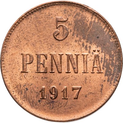 купить 5 пенни (pennia) 1917 с гербовым орлом, Российская Финляндия