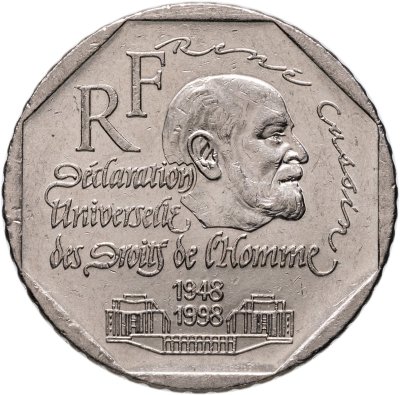 купить Франция 2 франка (francs) 1998 "50 лет Декларации Прав Человека"